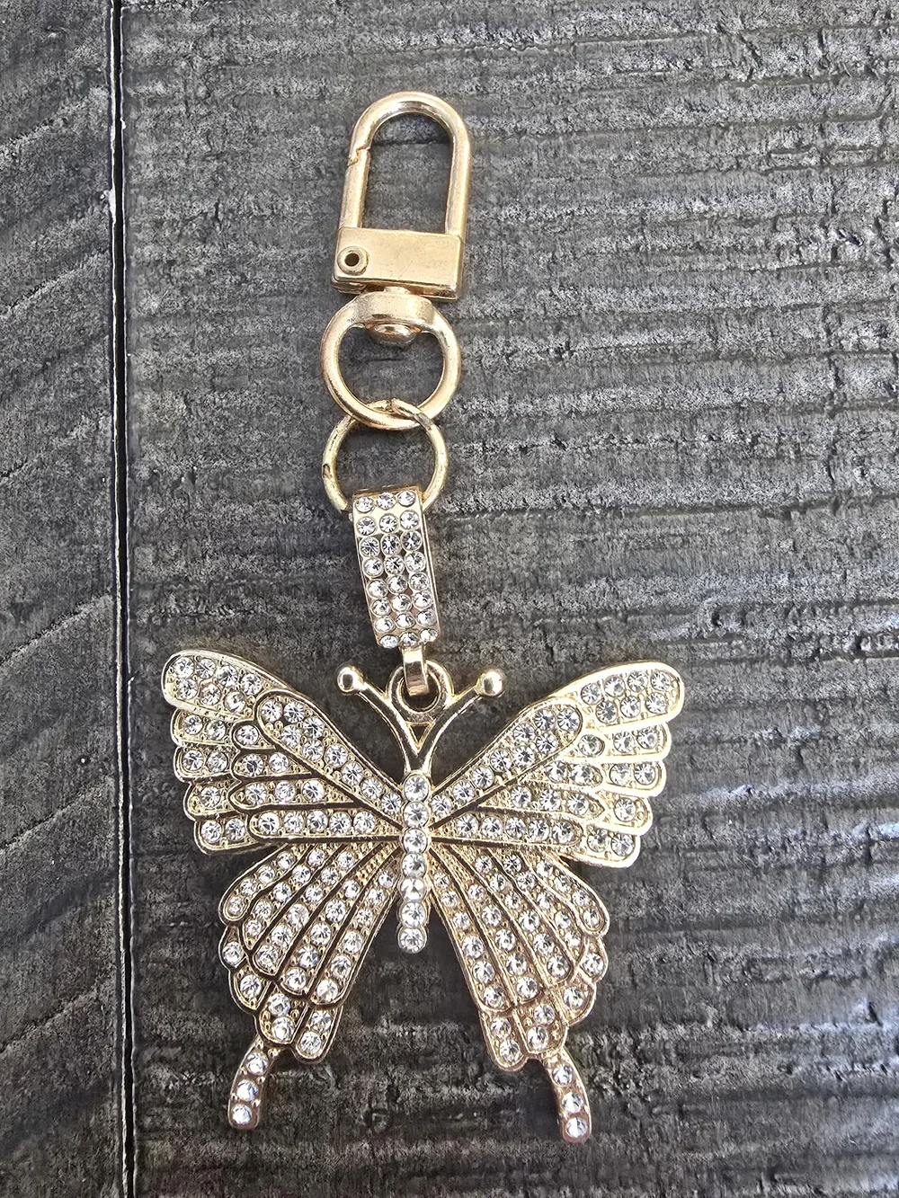 Gold Crystal Butterfly Key & Card Holder Bag Charm, Like New